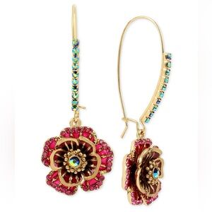 Gold-Tone Multi-Crystal Flower Drop Earrings